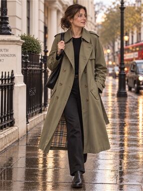 Burberry Women’s Green Belted Long Trench Coat Nova Check Lined, Size M